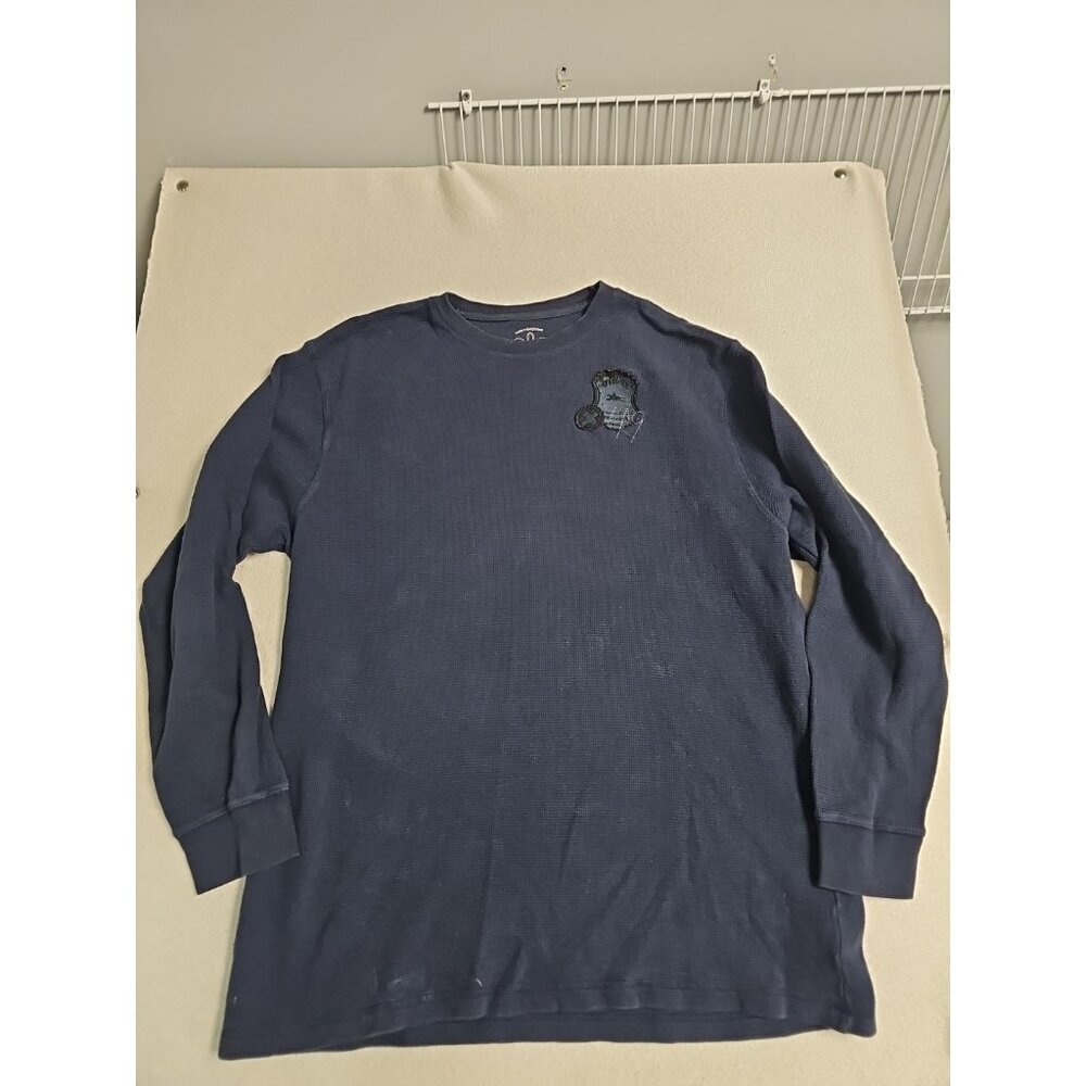 Old Navy Mens XXL Navy Blue Waffle Knit Thermal Long Sleeve Graphic Patch Shirt